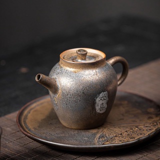 Vintage rough pottery pear-shaped teapot ceramic teapot gilt rough pottery kung fu tea set 满心欢喜small teapot