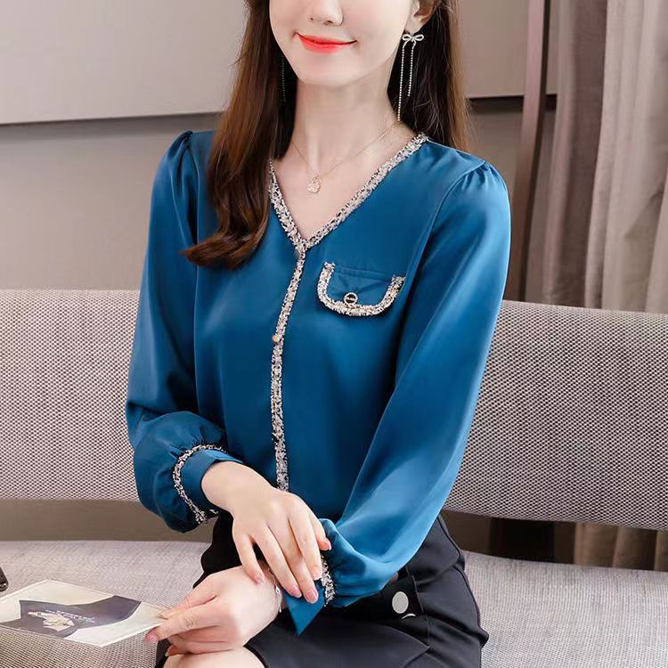 เสื้อเบลาส์ลําลอง แขนยาว คอวี ผ้าชีฟอง แบบบาง พลัสไซซ์ แฟชั่นฤดูร้อน ...