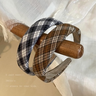 Plaid line flannel sponge headband South Korea Dongdaemun retro temperament headband literary style autumn and winter si