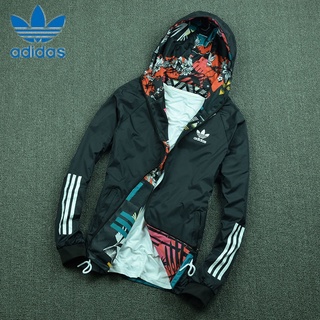 Adidas เสื้อแจ็กเก็ต เสื้อกีฬา กันลม ลําลอง มีฮู้ด พลิกกลับได้ สไตล์คลาสสิก สําหรับผู้หญิง