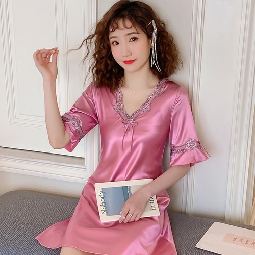 pink silk night dress