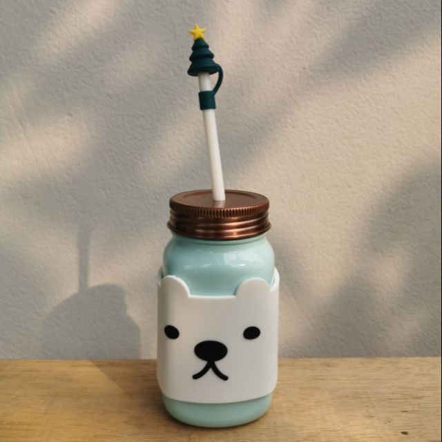 แก้ว Starbucks 2019 Christmas Collection - Stainless Mason Polar Bear Silicone with Charm ขนาด 16 oz