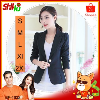 S M L XL 2XL เสื้อสูทผู้หญิงแขนยาวสีดำแบบเรียบหรู เสื้อสูททำงานผู้หญิง เสื้อสูทสีดำ เสื้อสูทแขนยาว  เสื้อสีดำ