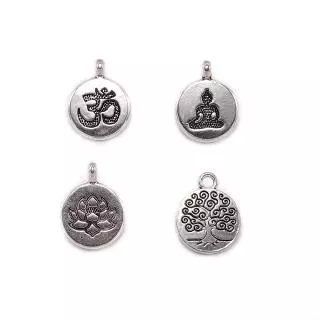 10Pcs จี้โอมเงินธิเบต จี้รูปดอกบัวสีเงินสําหรับทําเครื่องประดับ