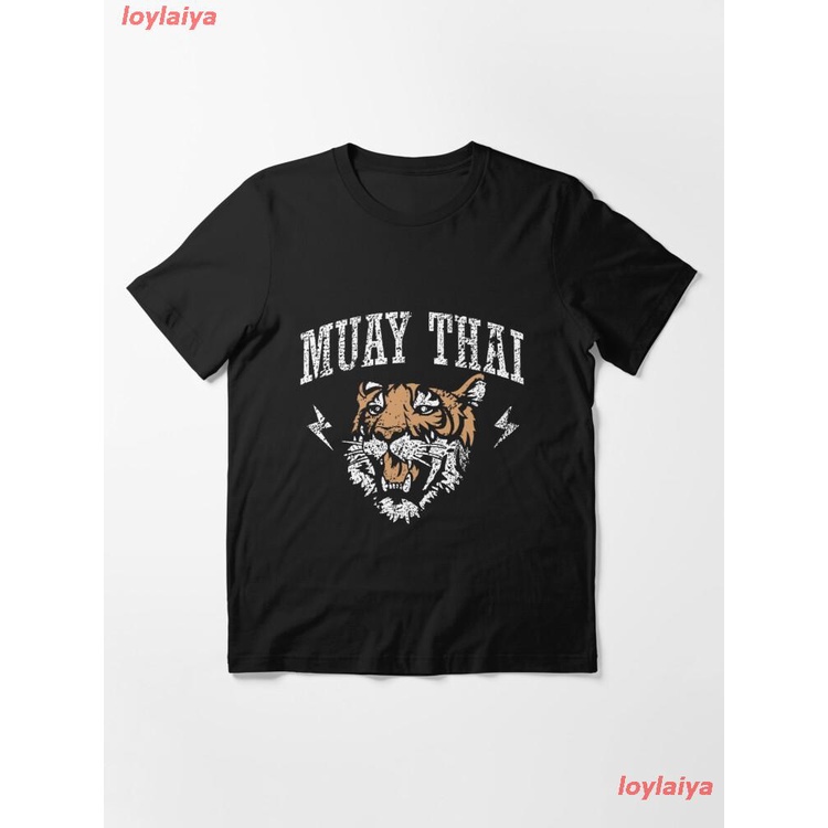 เสื้อยืดคอกลมloylaiya Thailand ประเทศไทย มวยไทย เสื้อพิมพ์ลาย Funny Martial Art Muay Thai Boxer Boxing Tiger Workout Pri