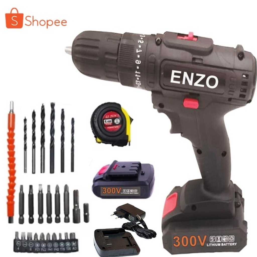 ENZO สว่านไร้สาย  สว่าน  300V 3 ระบบ ปรับสปีดได้ สำหรับเจาะไม้ เหล็ก ขันน็อตสกรู อุปกรณ์เครื่องมือช่