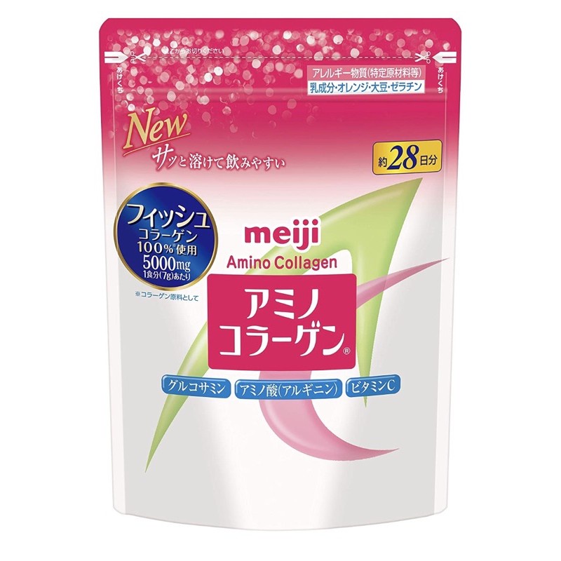 Meiji Amino Collagen 5,000 mg ชนิดผง คอลลาเจนเปปไทด์ บำรุงผิว ลดริ้วรอย (Refill)