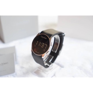 CALVIN KLEIN Future Digital Watch K5B23TD1  สายซิลิโคนดำ ตัวเรือนสแตนเลสสีเงิน