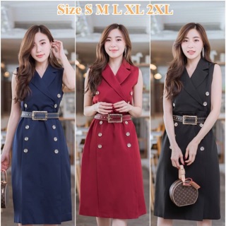 ส่งฟรีเดรสยาวคอปกแขนกุด