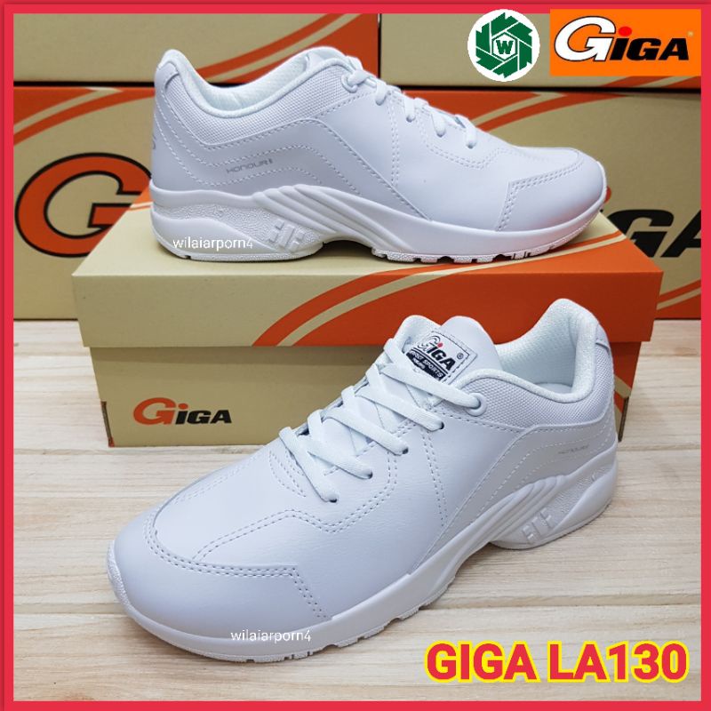 GIGA LA130 รองเท้าผ้าใบหนัง สีขาวแบบผูกเชือก ไซส์ 36-41