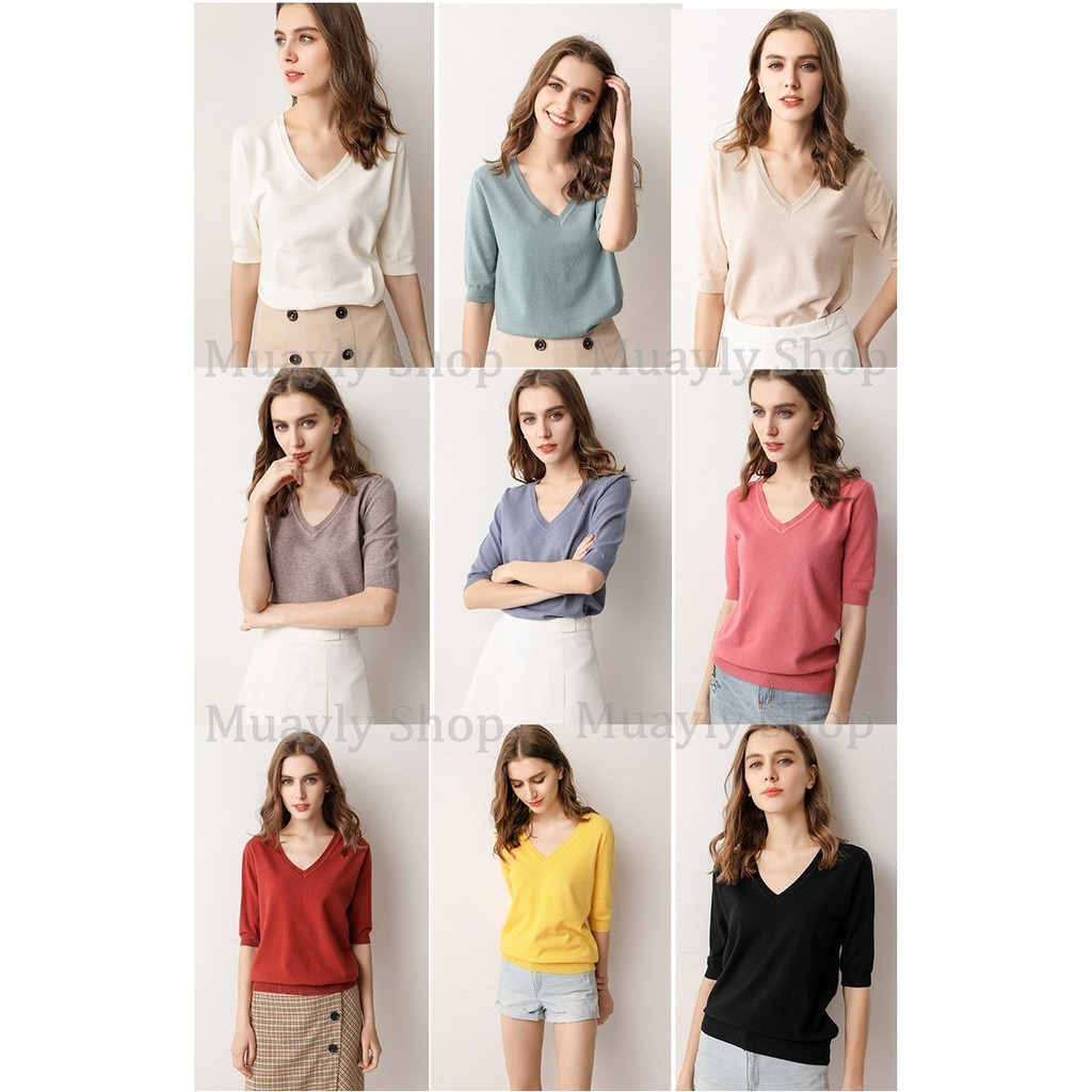 Herberty พร้อมส่ง ครบสี S-XL เสื้อสเวตเตอร์คอวี แขนสั้น สไตล์ญี่ปุ่น ผ้านุ่มมาก พรีเมี่ยม แบรนด์ GREAT BKK