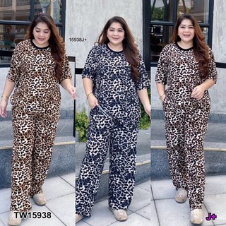 PP15938 Set #Bigsize เสื้อแขนสั้นลายเสือ + กางเกงขายาวลายเสือ