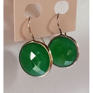 #ต่างหูพลอยแท้ #คาลซิโดนี่สีเขียว #Natural Green Chalcedony Earrings #เงินแท้92.5