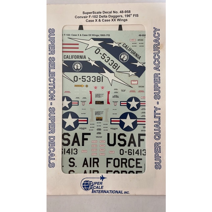 SUPERSCALE DECAL 8-958 SUPERSCALE DECAL 8-958 F-102A Delta Dagger 196th FIS Case X & Case XX Wings 1