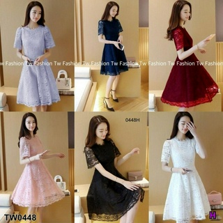 👗Pfashion [ส่งไว!!🚛] P0448 เดรสลูกไม้คอกลม แขนสั้นแบบกว้าง Round neck lace dress wide short sleeves