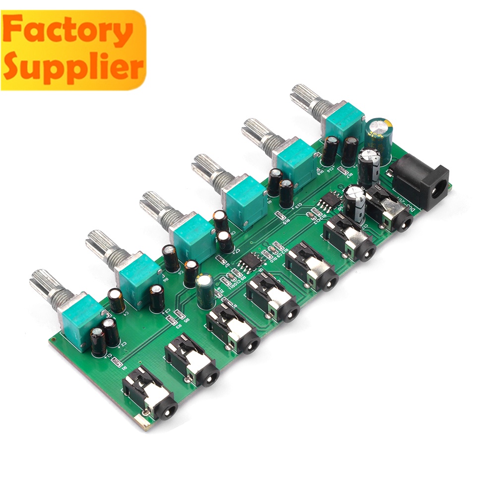 บอร์ดผสมสเตอริโอ DC5-20V 6 ช่องทาง 1 เอาท์พุต พร้อมฝาลูกบิด