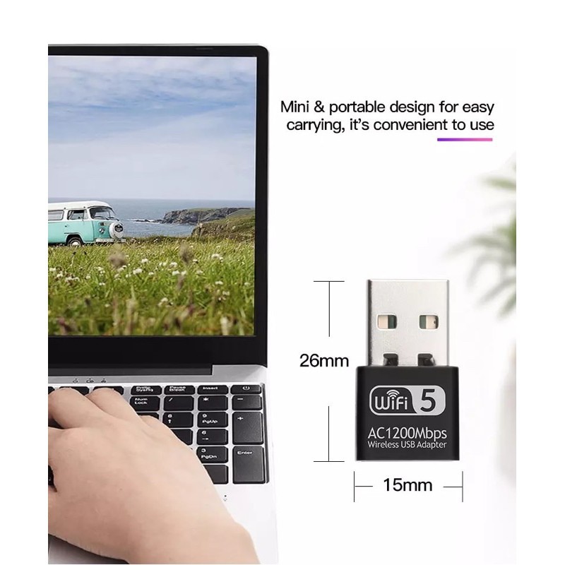 ❍1200Mbps Mini USB Wifi Adapterการ์ดเครือข่ายLanสำหรับPC Dongle Dual Band 2.4Gและ5G wireless Wi-Fiตัวรับสัญญาณ
