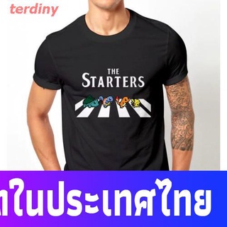 terdiny โปเกมอนเสื้อยืดแขนสั้น เสื้อยืดผู้ชายพิมพ์ลาย Pokemon Starter และ Pikachu Charmander สําหรับผู้ชาย Pokemon Mens