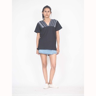 เสื้อพื้นเมือง 👚แขนสั้นสีดำคอวี👚