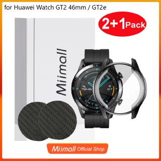 2+1Pcs เคสอ่อนนิ่ม Huawei Watch GT2 46mm/GT2e เคส TPU ป้องกันหน้าจอ+กลับฟิล์มคาร์บอนไฟเบอร์ สำหรับ Huawei Watch