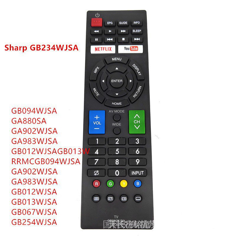 Sharp GB234WJSA รีโมทคอนโทรลสมาร์ททีวีพร้อมแอป NETFLIX YouTube LC-32M3H LC-40M3H LC-42D65H LC-42G77H