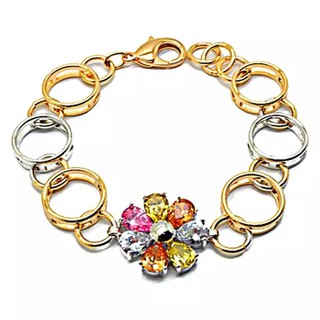 Tfine สร้อยข้อมือแฟชั่นพลอยหยดน้ำ4สีขาวเขียวชมพูบรั่นดีชุบ2สียาว6.5นิ้ว