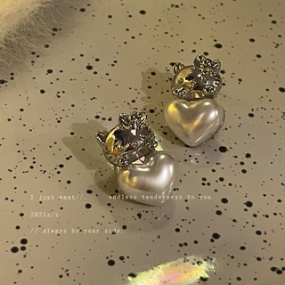 925 silver needle kitten pearl love earrings cute lady design earrings wind wild earrings female for girls for women low