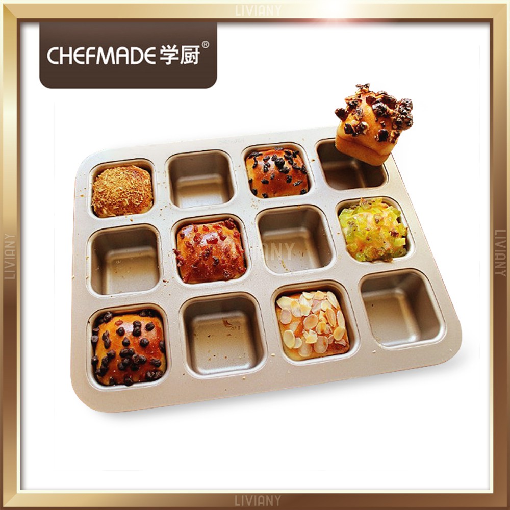 CHEFMADE ถาดอบเค้ก 12 สี่เหลี่ยม แม่พิมพ์เค้ก WK9149