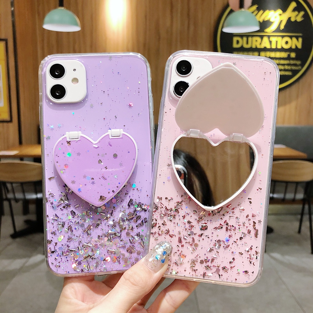 หรูหราglitter Loveกระจกเคสโทรศัพท์สําหรับXiaomi Redmi 9 8 8A 7 7A 6 6A 5 5A 4Xแฟชั่นGlitterซิลิโคนอ่อนนุ่มฝาครอบป้องกัน