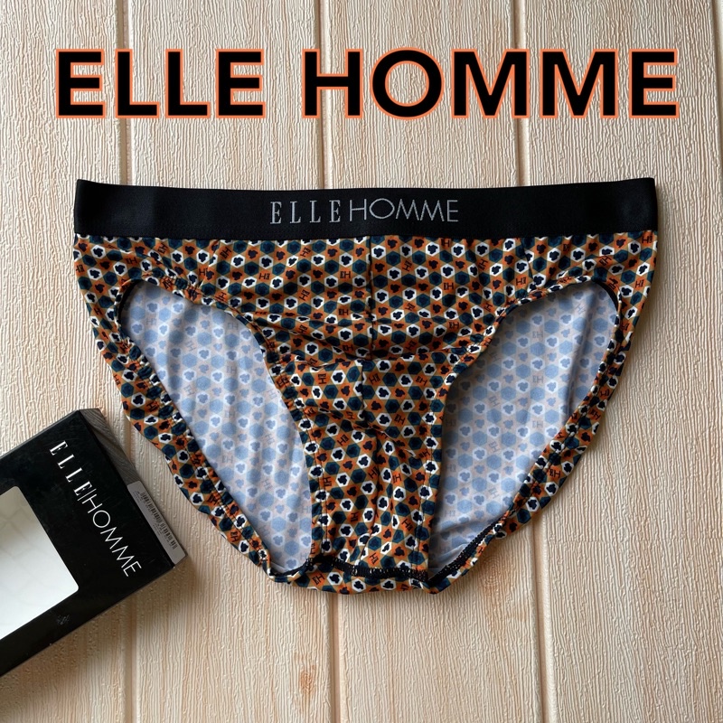กางเกงในชาย Elle Homme ลายส้มขอบดำราคาพิเศษ #70% size L