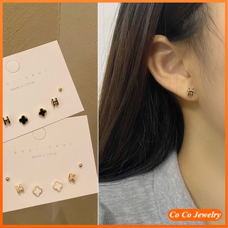 Cocojewelry ชุดต่างหู จี้รูปใบโคลเวอร์สี่แฉก ตัวอักษร H สไตล์เกาหลี เรียบง่าย ระดับไฮเอนด์ สําหรับผู้หญิง