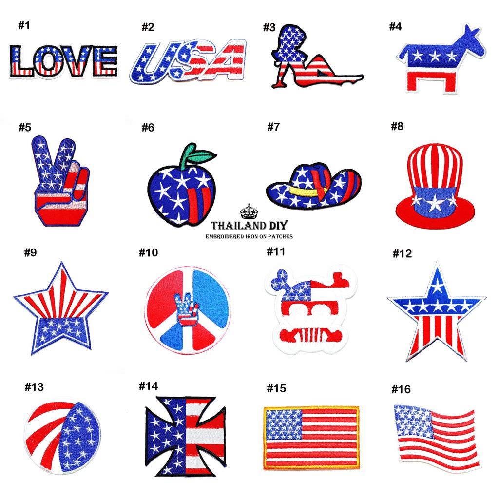 ตัวรีดติดเสื้อ ลาย สัญลักษณ์ ธงชาติ สหรัฐอเมริกา หลายแบบ USA Flag Patch งานปัก DIY ตัวรีด อาร์ม ติดเสื้อ กระเป๋า เดินทาง