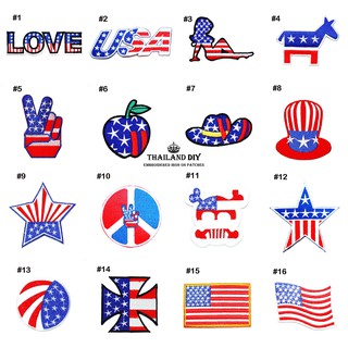 ตัวรีดติดเสื้อ ลาย สัญลักษณ์ ธงชาติ สหรัฐอเมริกา หลายแบบ USA Flag Patch งานปัก DIY ตัวรีด อาร์ม ติดเสื้อ กระเป๋า เดินทาง