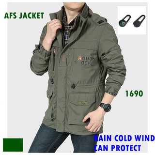 AFS JACKET เสื้อหนาวสี่ฤดู เอาอยู่ทุกสภาพอากาศ ฮู้ดสามารถเก็บพับได้ (สีเขียวเข้ม) แถมฟรีเข็มทิศ