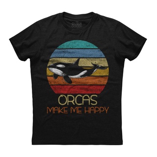 เสื้อยืดแขนสั้น ผ้าฝ้าย พิมพ์ลายปลาวาฬ Orcas Make Me Happy Killer สีดํา สําหรับผู้ชาย OFondp77KNeenj79Size S-5XL