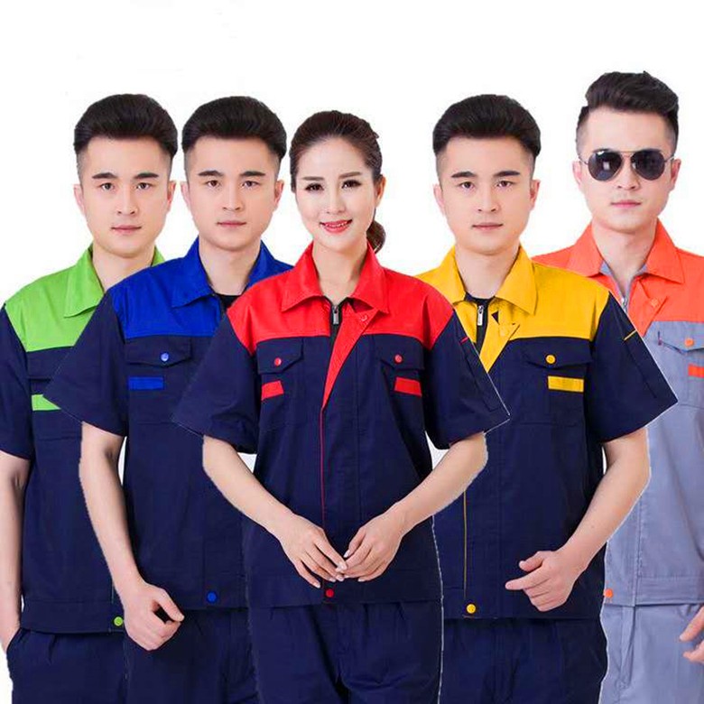 ชุดทำงาน (เสื้อผ้า + กางเกง) (แขนสั้น) ผ้าบางเย็นสวมใส่สบายและไม่ซีดจางหลังซัก ขนาดตั้งแต่ S ถึง 4XL