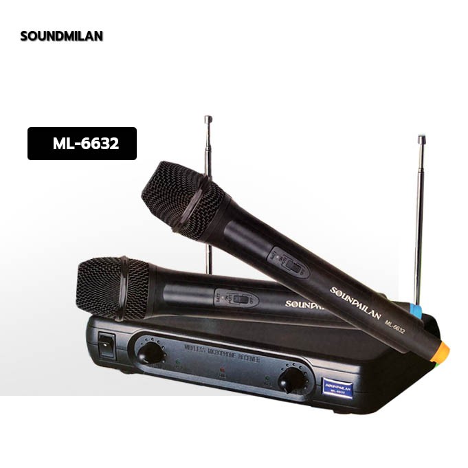 ไมค์โครโฟน ไมค์ไร้สาย ไมค์ลอย ไมค์ลอยคู่ ความถี่ VHF Wireless Microphone SOUNDMILAN ML-6632