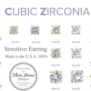 STUDEX ต่างหูสำหรับคนแพ้ง่ายนำเข้าจาก U.S.A. cubic zirconia 2mm./3mm./4mm./5mm. มีก้านสีทองและก้านสีเงิน(ก้านปกติ)