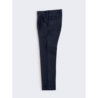 [JBB*] NAVY BLUE LINEN PLEATED TROUSERS WITH EXTENDED WAISTBAND เจบีบี กางเกงขายาวสองจีบ ผ้าลินิน กางเกงผู้ชาย สีกรม