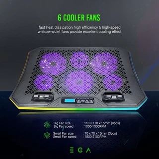 EGA TYPE CP3 พัดลมระบายอากาศ COOLER PAD รองโน้ตบุ๊ค พัดลม 6 ตัว ไฟ LED ตกแต่งไฟ RGB 10 โหมด [รับประกัน 2 ปี]