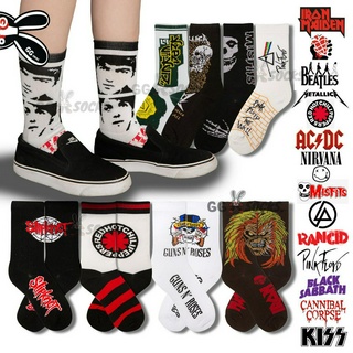 ถุงเท้ายาว สตรีท  ลายวงร็อค วงดนตรี Freesize street socks rock music band Pink floyd Green day Rancid KISS IRONMAIDEN