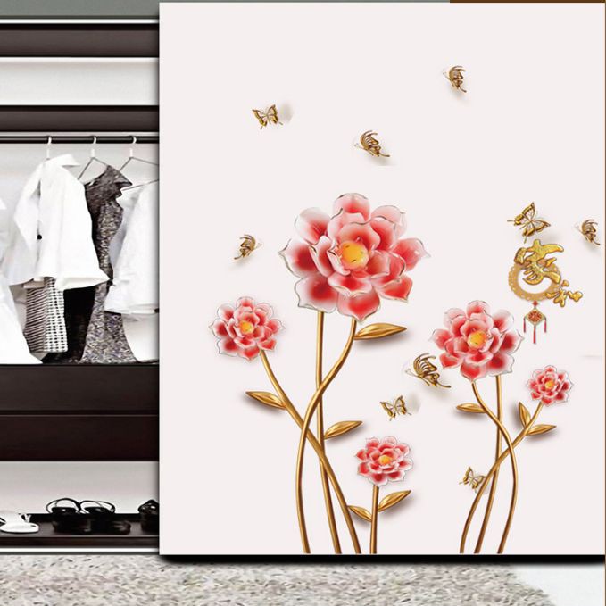 Flower Butterfly SK9271 (90x60) - สติ๊กเกอร์ติดผนัง