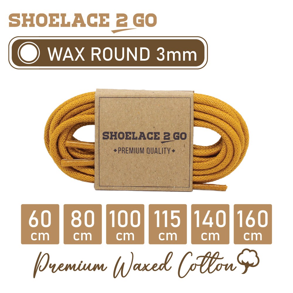 LILIN SHOELACE 2 GO PREMIUM ROUND WAX SHOELACES - WR3 - H1 - GOLD MEDALLION - 3MM