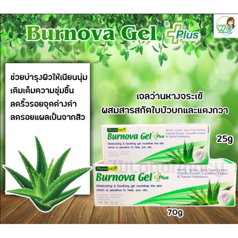 Burnova Gel Plus เจลว่านหางจระเข้ 99.5% บำรุงให้ผิวชุ่มชื้น  ลดรอยแผลเป็นจากสิว แผลไฟไหม้ น้ำร้อนลวก