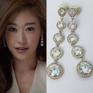 ##ถูกสุดๆ## ต่างหูเพชร CZ Diamond ร้อยระย้า  5 เม็ด ขนาด 5,7,9,10,11 mm ยาว 5.5 mm ตัวเรือนเงิน ไม่แพ้ ไม่ลอกไม่ดำ โดย A