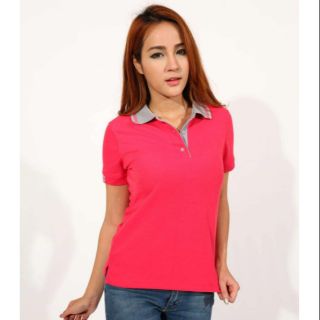 🌟 PL158 เสื้อโปโลผู้หญิงทูโทน แขนจั๊ม สีบานเย็น 📮 มีบริการเก็บเงินปลายทาง