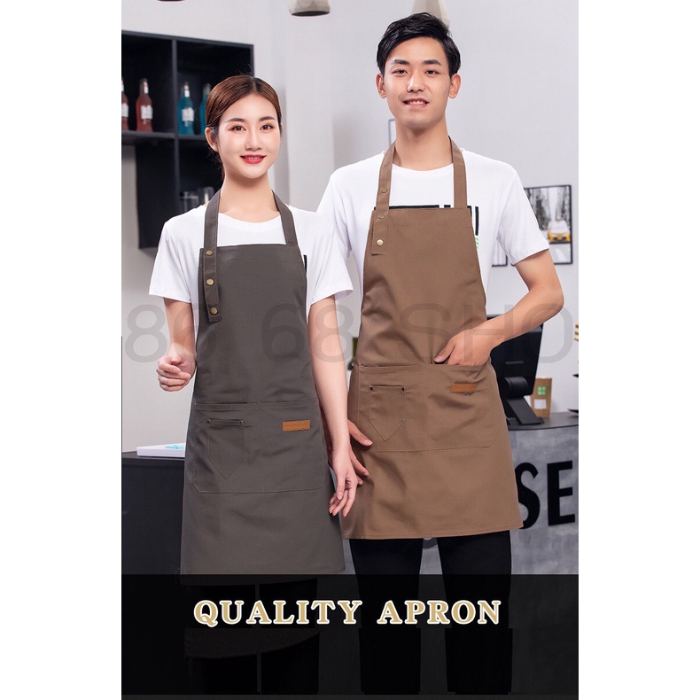 ผ้ากันเปื้อนร้านอาการ ร้านกาเเฟ พนักงานเสิฟ เนื้อผ้าผ้าใบ เเขวนคอเต็มตัว ใส่ได้ทั้งชายเเละหญิง