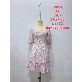 เดรสสั้น สีม่วง พิมพ์ลายดอก มือหนึ่งป้ายห้อย THITIPA SIZE M
