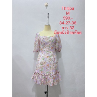 เดรสสั้น สีม่วง พิมพ์ลายดอก มือหนึ่งป้ายห้อย THITIPA SIZE M