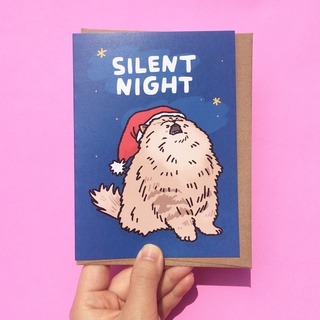 การ์ด คริสต์มาส ลายแมว Silent Night funny merry christmas card Santa Cat Christmas Greeting Card